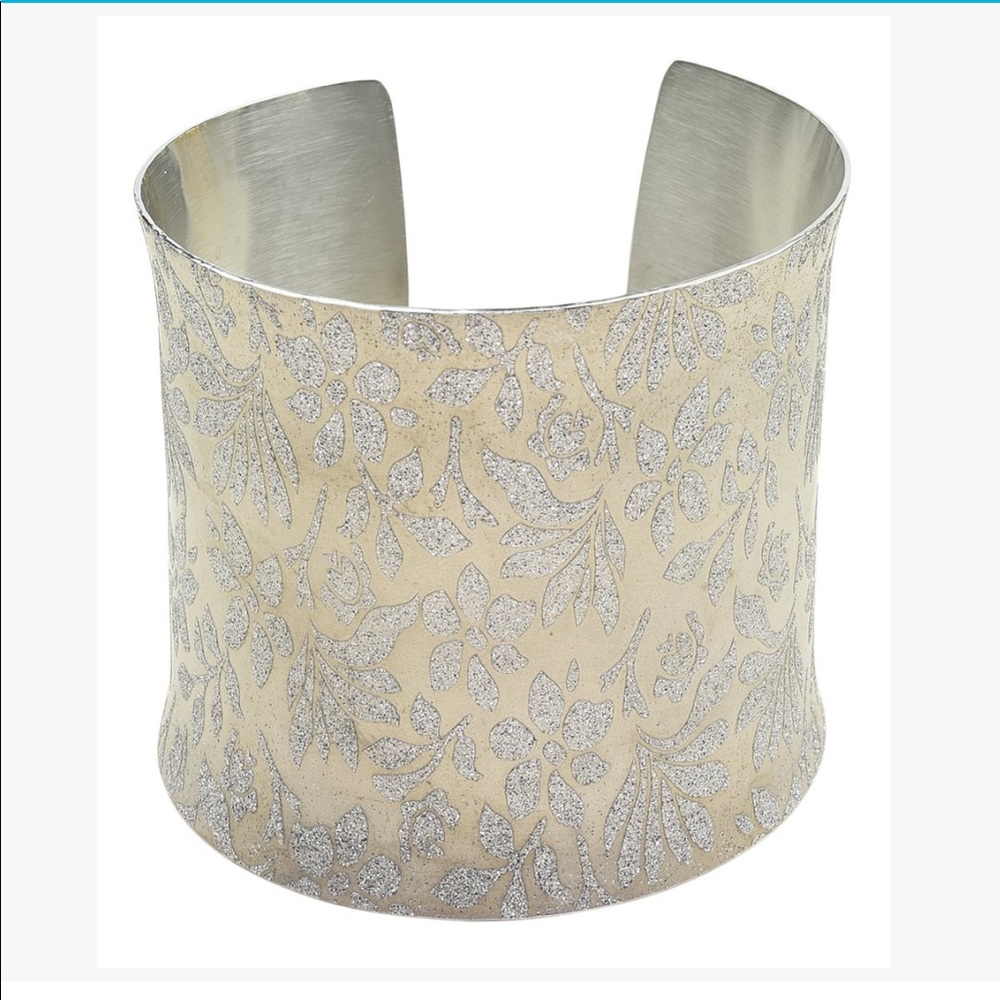 Pink Box-etched sparkle floral design stainless steel cuff-Beautiful!! NWT